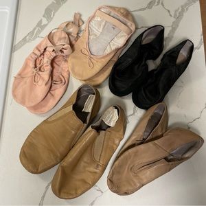 A variety of girl’s ballet and jazz dance shoes.